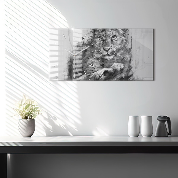 Glass wall clock rectangular Painted lion