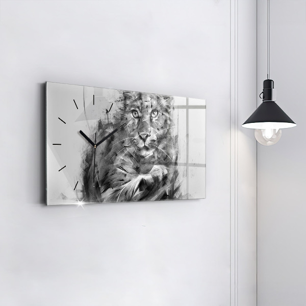 Glass wall clock rectangular Painted lion