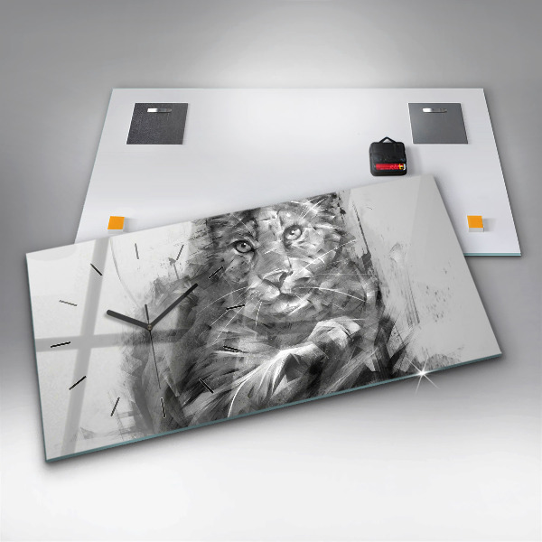 Glass wall clock rectangular Painted lion