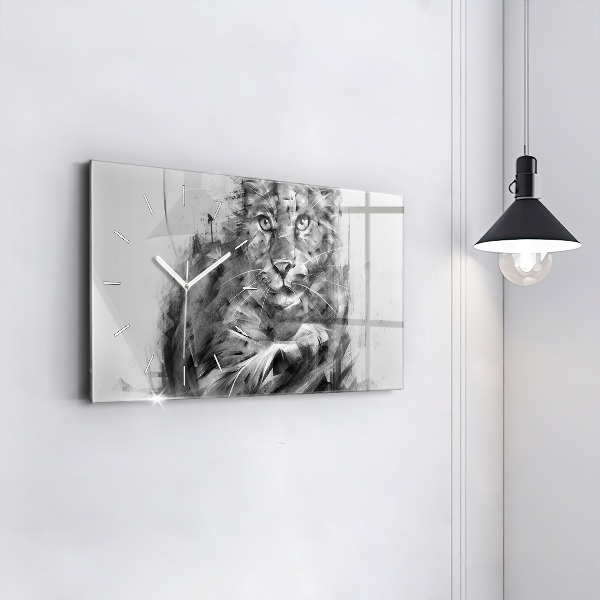 Glass wall clock rectangular Painted lion