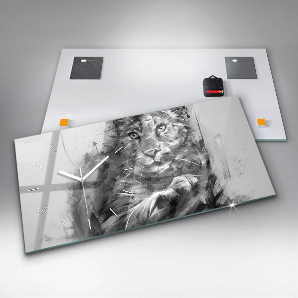 Glass wall clock rectangular Painted lion
