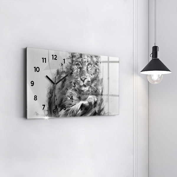 Glass wall clock rectangular Painted lion