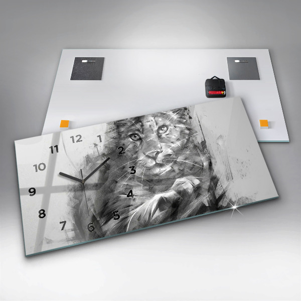 Glass wall clock rectangular Painted lion
