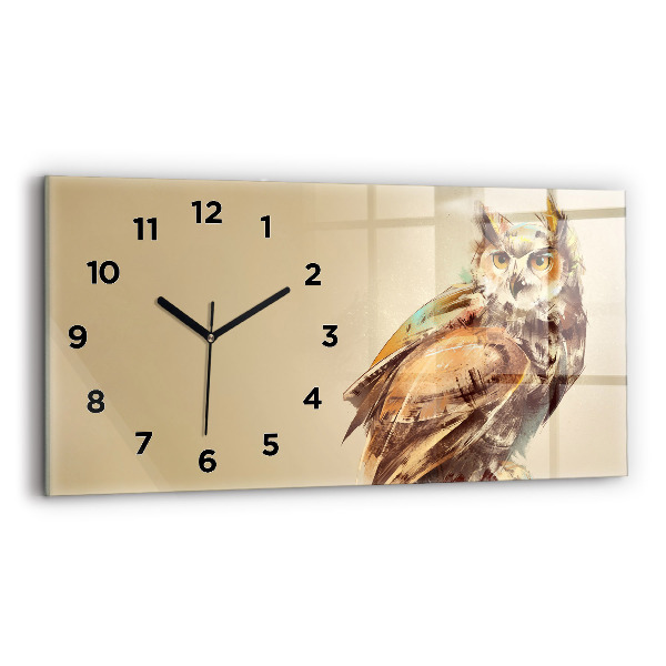 Glass wall clock rectangular Owl - a sign of wisdom