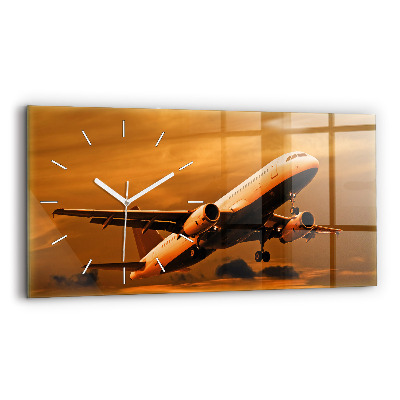 Glass wall clock rectangular Travel by plane