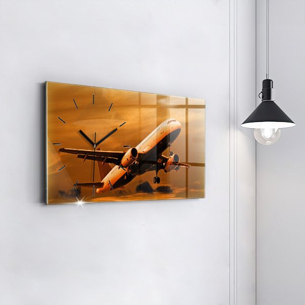 Glass wall clock rectangular Travel by plane