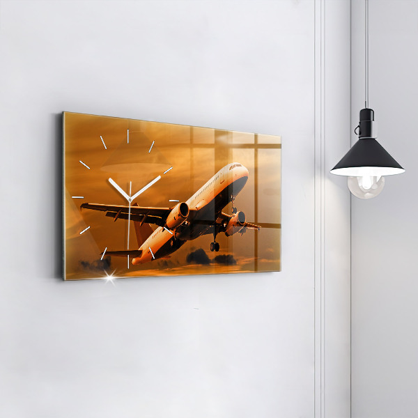Glass wall clock rectangular Travel by plane