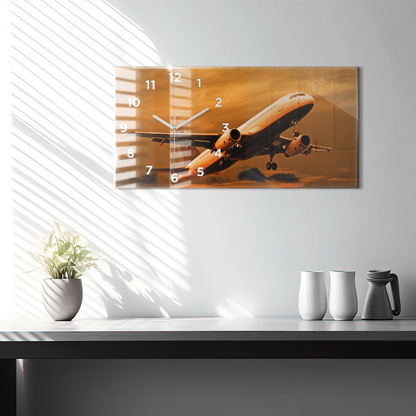 Glass wall clock rectangular Travel by plane