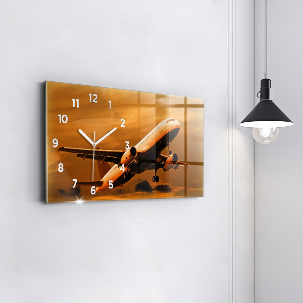 Glass wall clock rectangular Travel by plane