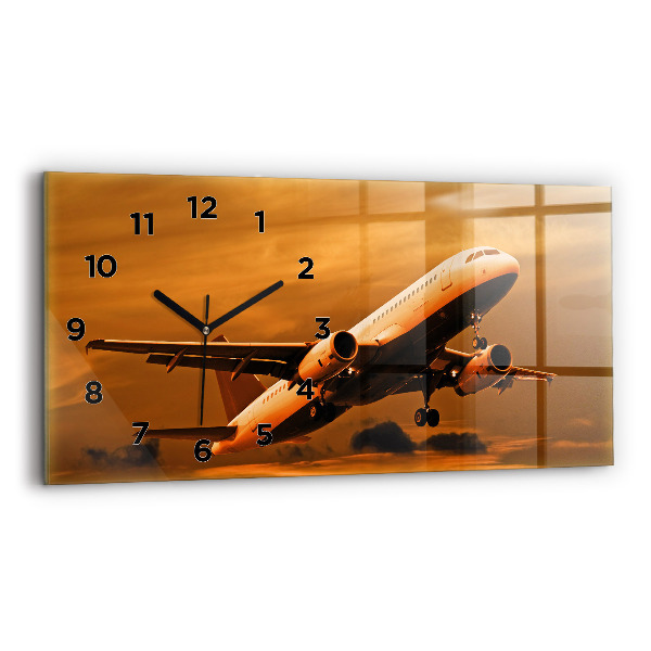 Glass wall clock rectangular Travel by plane