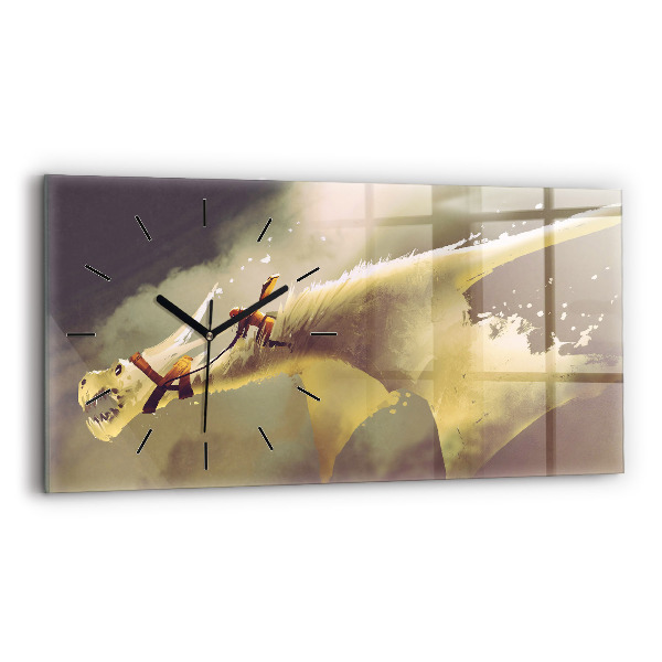 Glass wall clock rectangular Dragon Rider Illustration