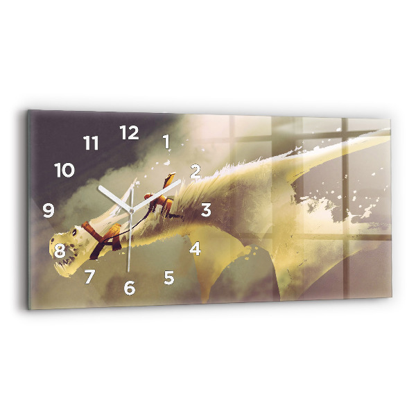 Glass wall clock rectangular Dragon Rider Illustration