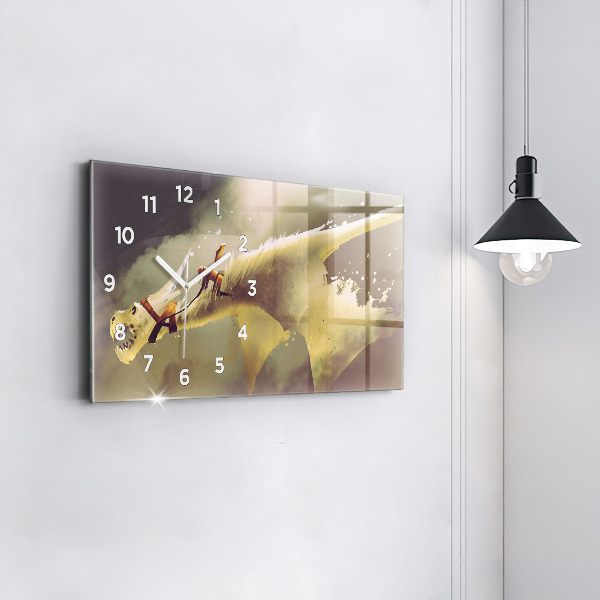 Glass wall clock rectangular Dragon Rider Illustration