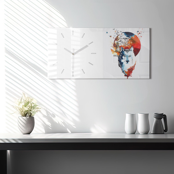 Glass wall clock rectangular Werewolf Full Moon and Luna