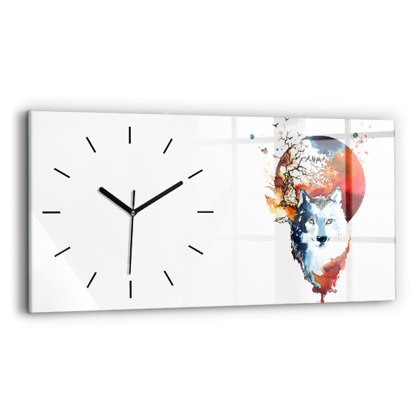Glass wall clock rectangular Werewolf Full Moon and Luna