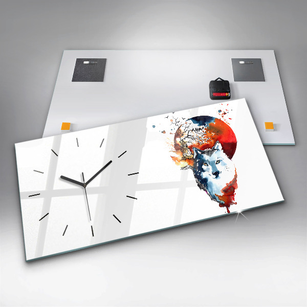 Glass wall clock rectangular Werewolf Full Moon and Luna