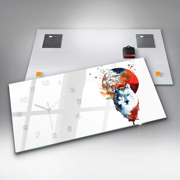 Glass wall clock rectangular Werewolf Full Moon and Luna