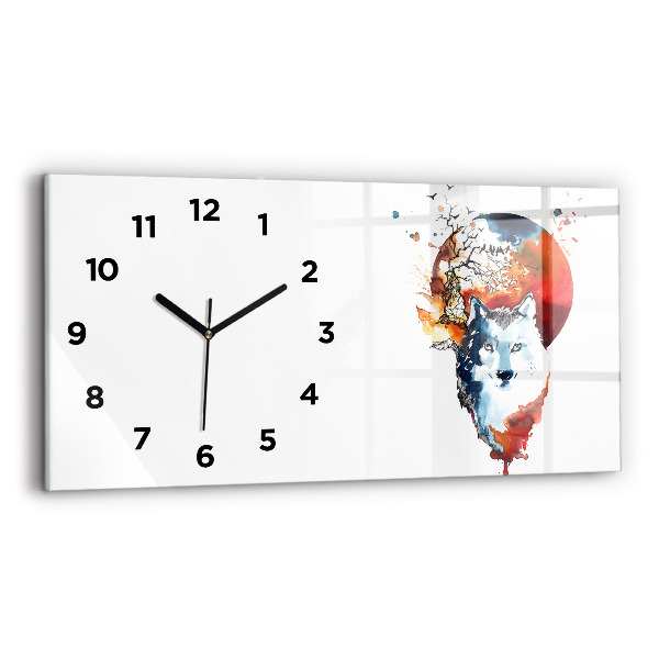 Glass wall clock rectangular Werewolf Full Moon and Luna