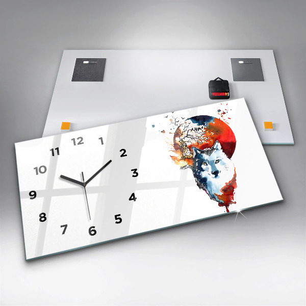 Glass wall clock rectangular Werewolf Full Moon and Luna