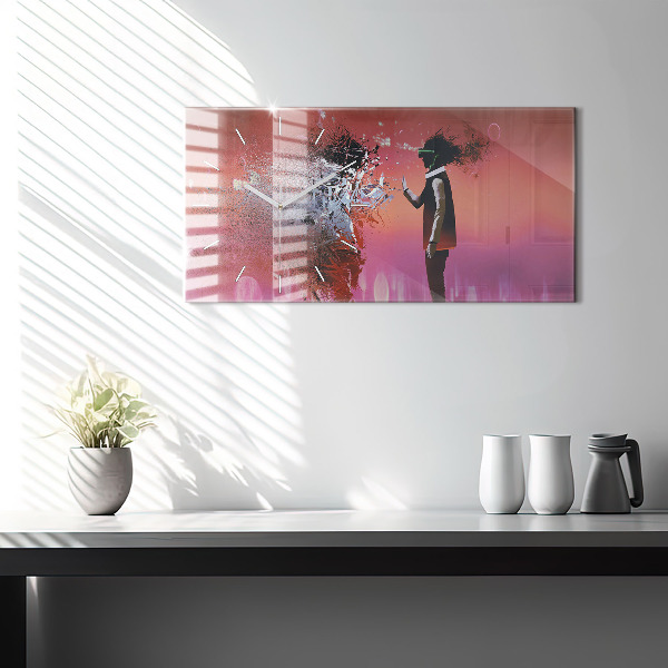 Glass wall clock rectangular Cyberspace