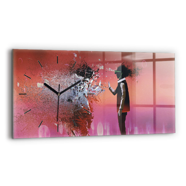 Glass wall clock rectangular Cyberspace