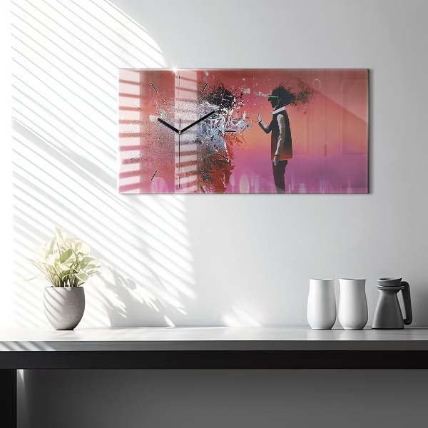 Glass wall clock rectangular Cyberspace
