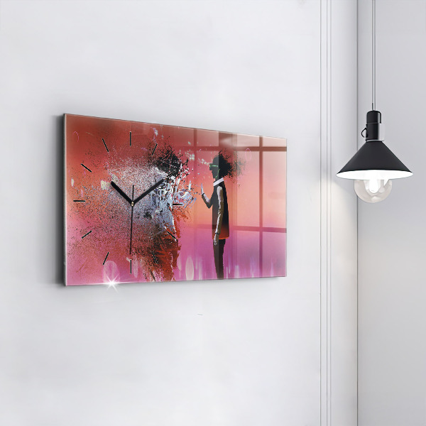 Glass wall clock rectangular Cyberspace
