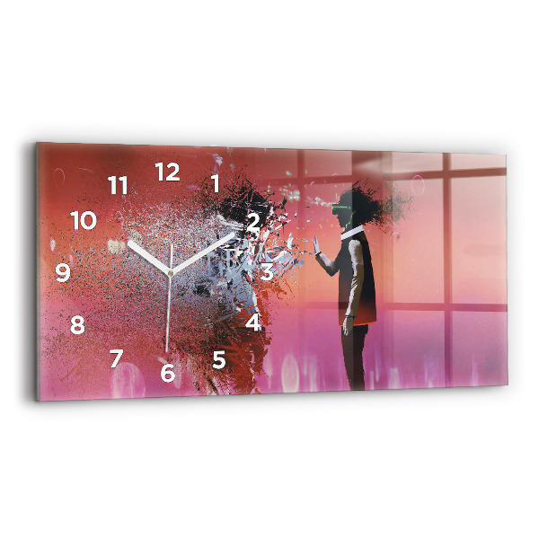 Glass wall clock rectangular Cyberspace