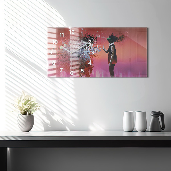Glass wall clock rectangular Cyberspace