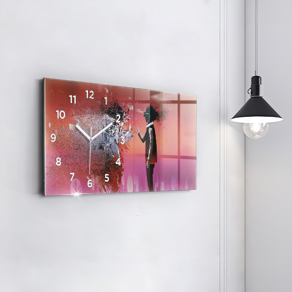 Glass wall clock rectangular Cyberspace