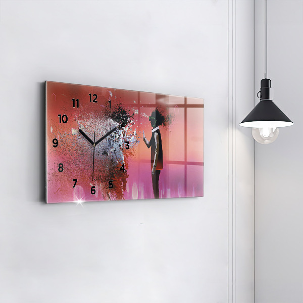 Glass wall clock rectangular Cyberspace
