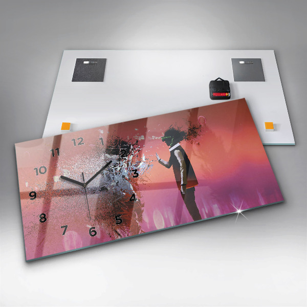Glass wall clock rectangular Cyberspace
