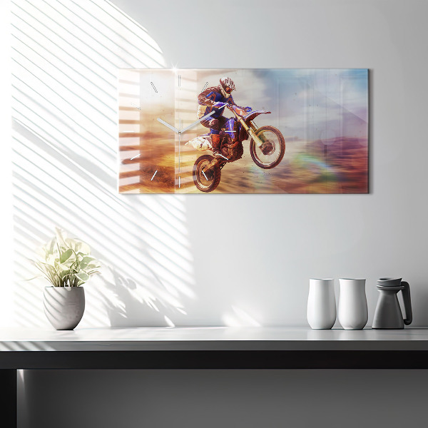 Glass wall clock rectangular Motocross Enduro