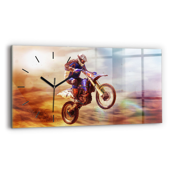 Glass wall clock rectangular Motocross Enduro