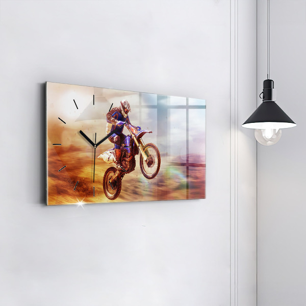 Glass wall clock rectangular Motocross Enduro