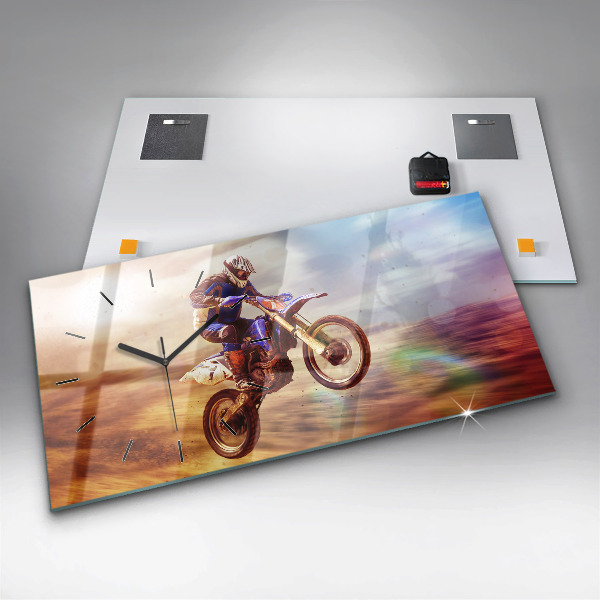 Glass wall clock rectangular Motocross Enduro