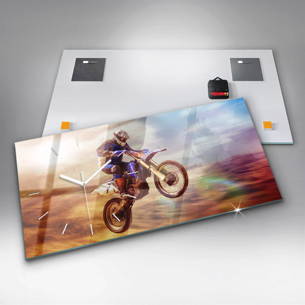Glass wall clock rectangular Motocross Enduro