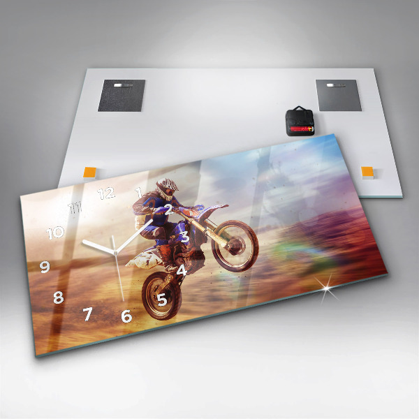 Glass wall clock rectangular Motocross Enduro
