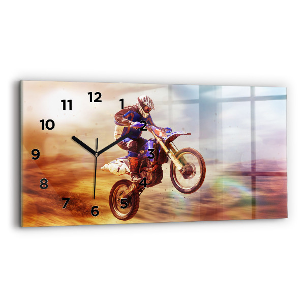 Glass wall clock rectangular Motocross Enduro