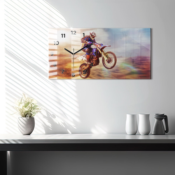 Glass wall clock rectangular Motocross Enduro