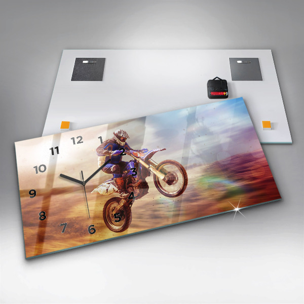 Glass wall clock rectangular Motocross Enduro