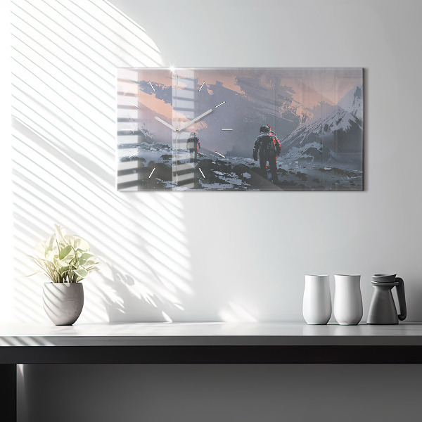 Glass wall clock rectangular Astronauts Milky Way