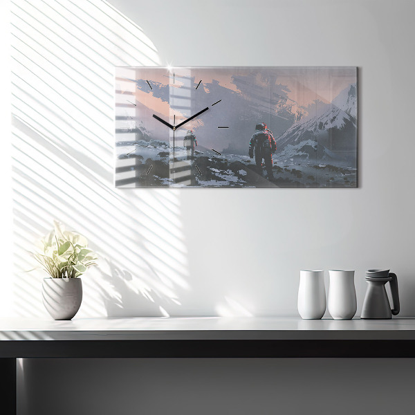 Glass wall clock rectangular Astronauts Milky Way