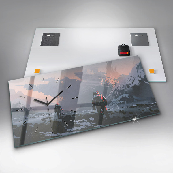 Glass wall clock rectangular Astronauts Milky Way