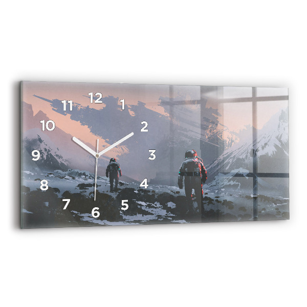 Glass wall clock rectangular Astronauts Milky Way