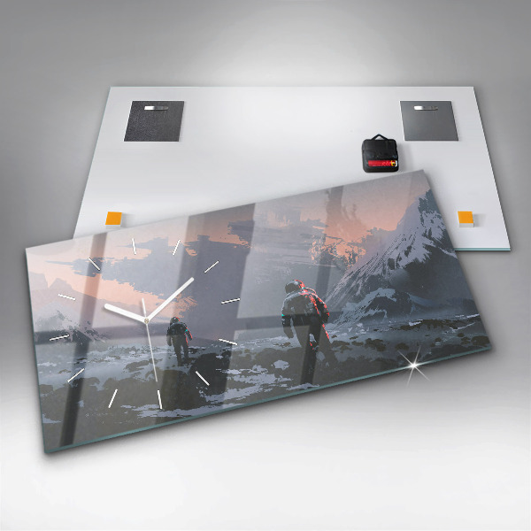 Glass wall clock rectangular Astronauts Milky Way