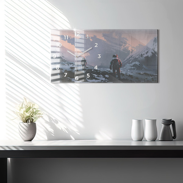 Glass wall clock rectangular Astronauts Milky Way