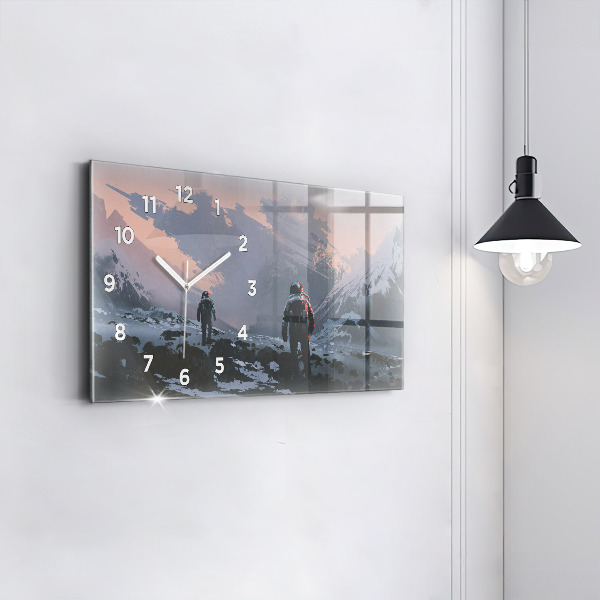Glass wall clock rectangular Astronauts Milky Way