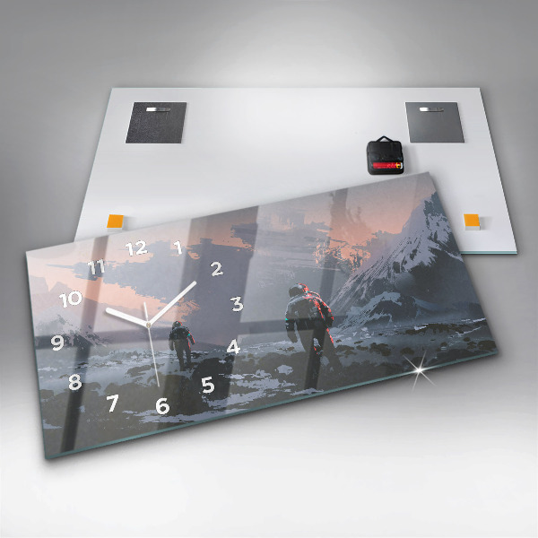 Glass wall clock rectangular Astronauts Milky Way
