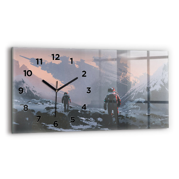 Glass wall clock rectangular Astronauts Milky Way